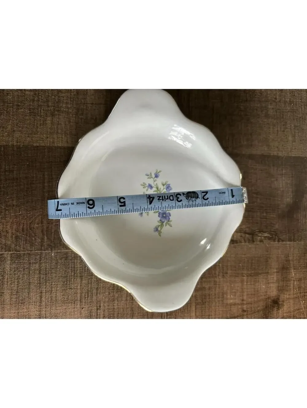Vintage Blue Floral Porcelain Decorative Bowl With Gold Rim